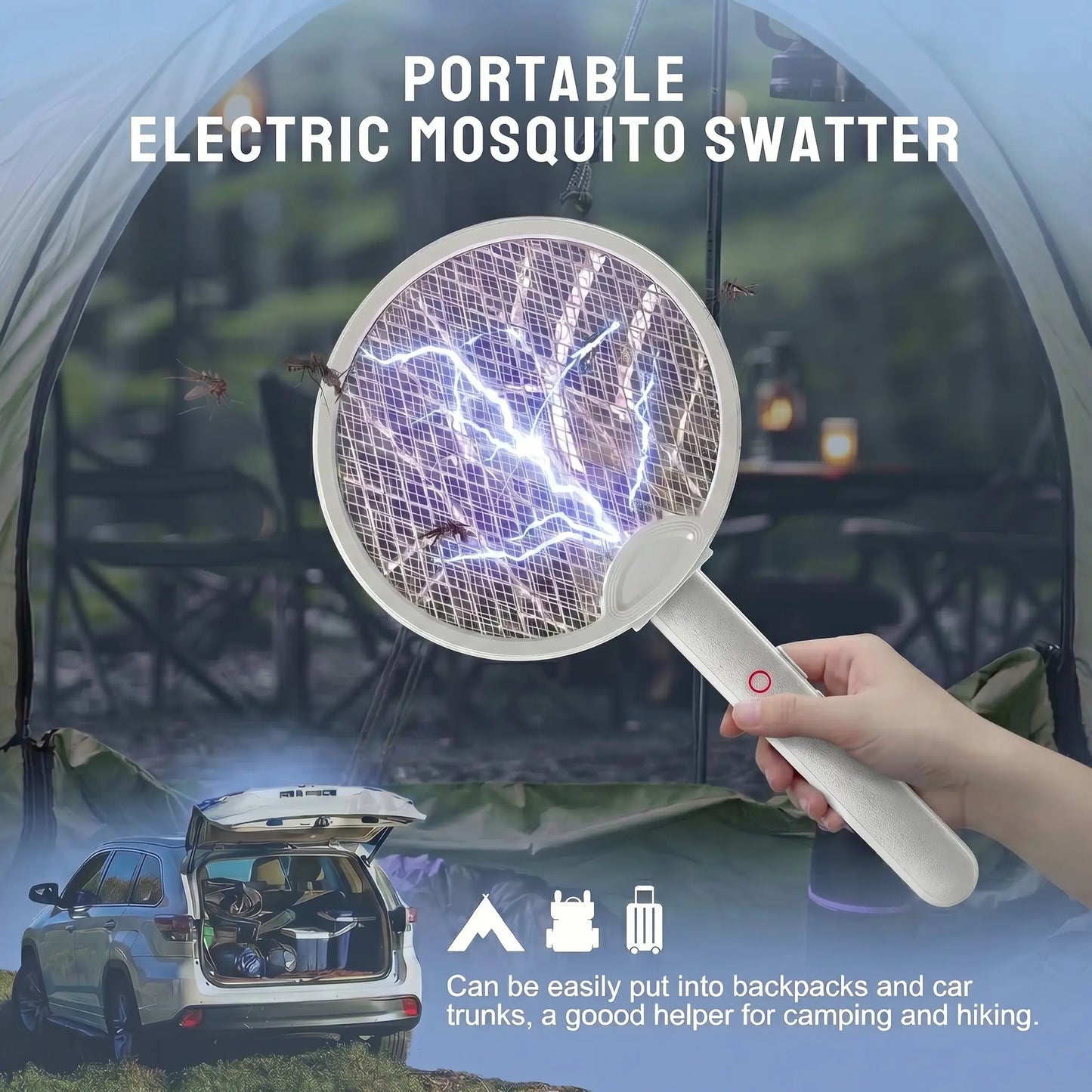 Portable Electric Fly Swatter Foldable Bug Zapper Racket, 2 in 1 Mosquito Killer for Gnats, Mosquitoes & More, Purple Attractant Light, USB Rechargeable with Standing Base & Charging Cable, 3-Layer Safety Mesh for Indoor, Backyard, Camping Tiktokshopsprin