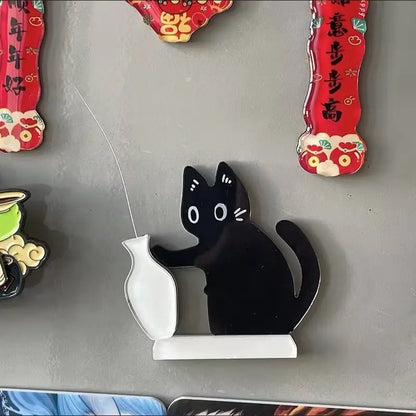 1Pc Cat Whisker Hair Collection, Black Cat Vase Fridge Magnet, Kitten Pushing Bottle Acrylic Magnetic Fridge Magnet, Cat Keepsake, Vase for Flower Arrangement, Multi-Purpose, Fun and Playful Small Gift for Classmates, Home Decor