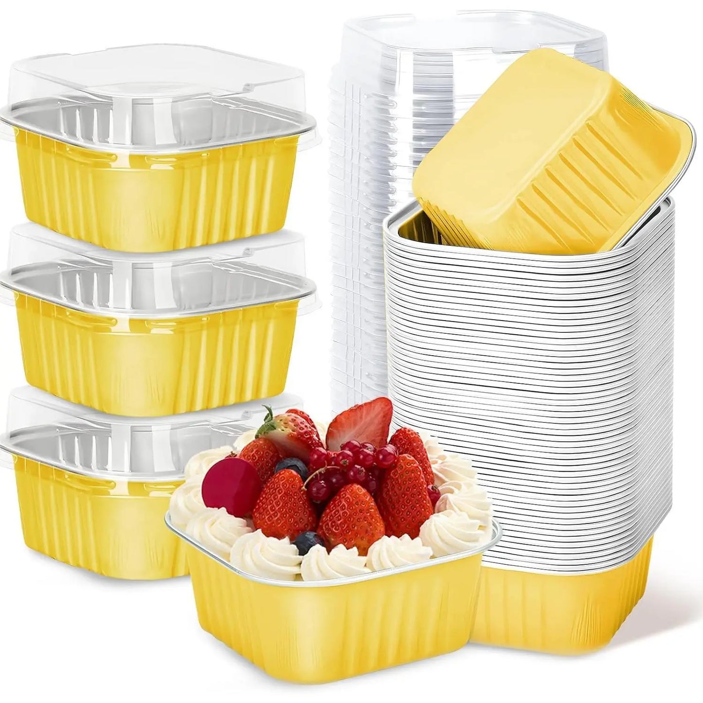 30Pack 5Oz Pink Mini Cake Pans with Lids Baking Cups Aluminum Foil Pans Tins Individual Dessert Cups Containers for Sales Party Picnics