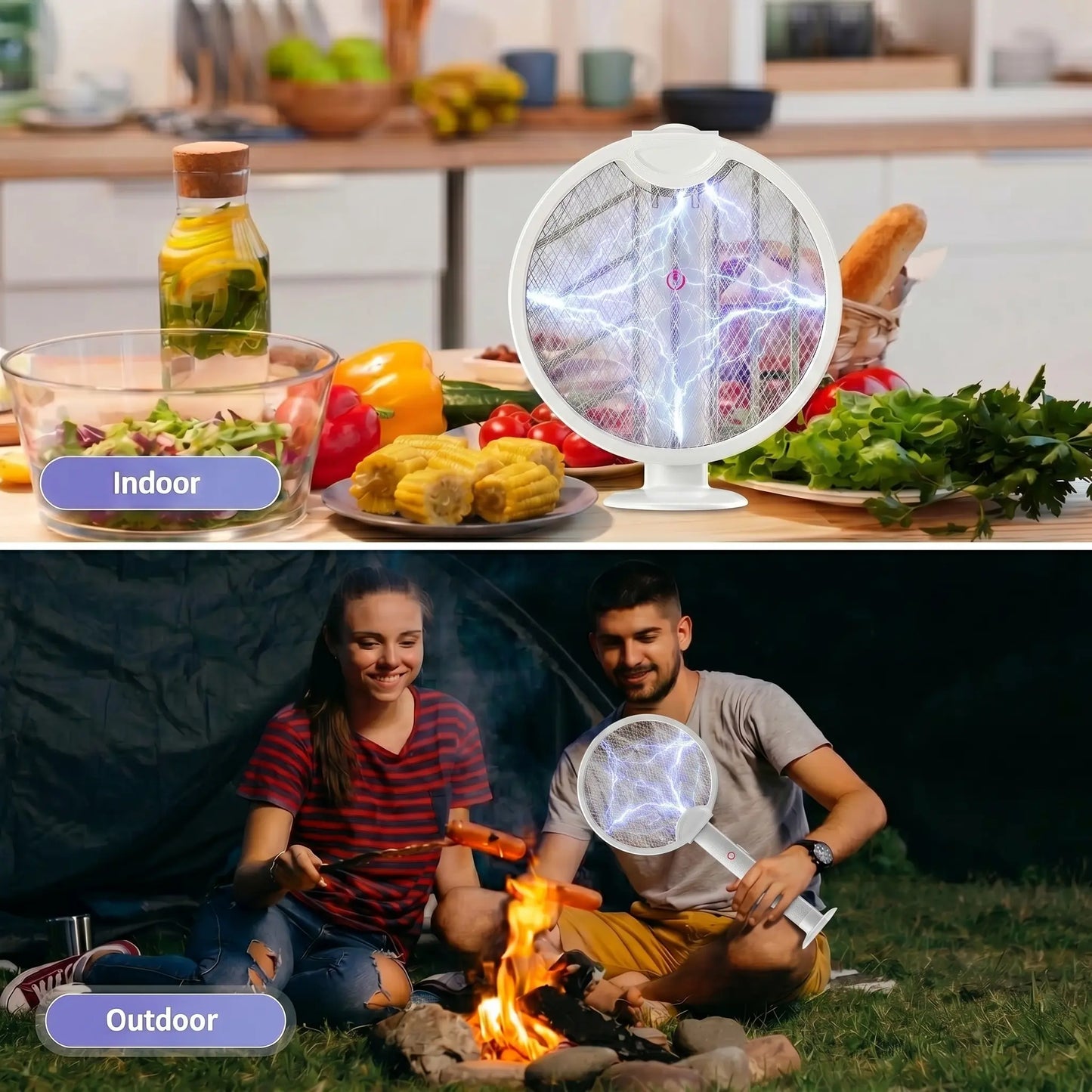 Portable Electric Fly Swatter Foldable Bug Zapper Racket, 2 in 1 Mosquito Killer for Gnats, Mosquitoes & More, Purple Attractant Light, USB Rechargeable with Standing Base & Charging Cable, 3-Layer Safety Mesh for Indoor, Backyard, Camping Tiktokshopsprin