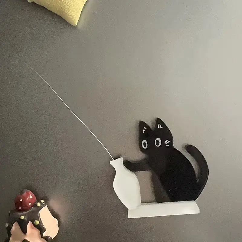 1Pc Cat Whisker Hair Collection, Black Cat Vase Fridge Magnet, Kitten Pushing Bottle Acrylic Magnetic Fridge Magnet, Cat Keepsake, Vase for Flower Arrangement, Multi-Purpose, Fun and Playful Small Gift for Classmates, Home Decor