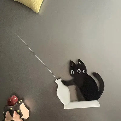 1Pc Cat Whisker Hair Collection, Black Cat Vase Fridge Magnet, Kitten Pushing Bottle Acrylic Magnetic Fridge Magnet, Cat Keepsake, Vase for Flower Arrangement, Multi-Purpose, Fun and Playful Small Gift for Classmates, Home Decor