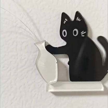 1Pc Cat Whisker Hair Collection, Black Cat Vase Fridge Magnet, Kitten Pushing Bottle Acrylic Magnetic Fridge Magnet, Cat Keepsake, Vase for Flower Arrangement, Multi-Purpose, Fun and Playful Small Gift for Classmates, Home Decor