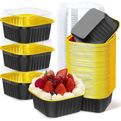 30Pack 5Oz Pink Mini Cake Pans with Lids Baking Cups Aluminum Foil Pans Tins Individual Dessert Cups Containers for Sales Party Picnics
