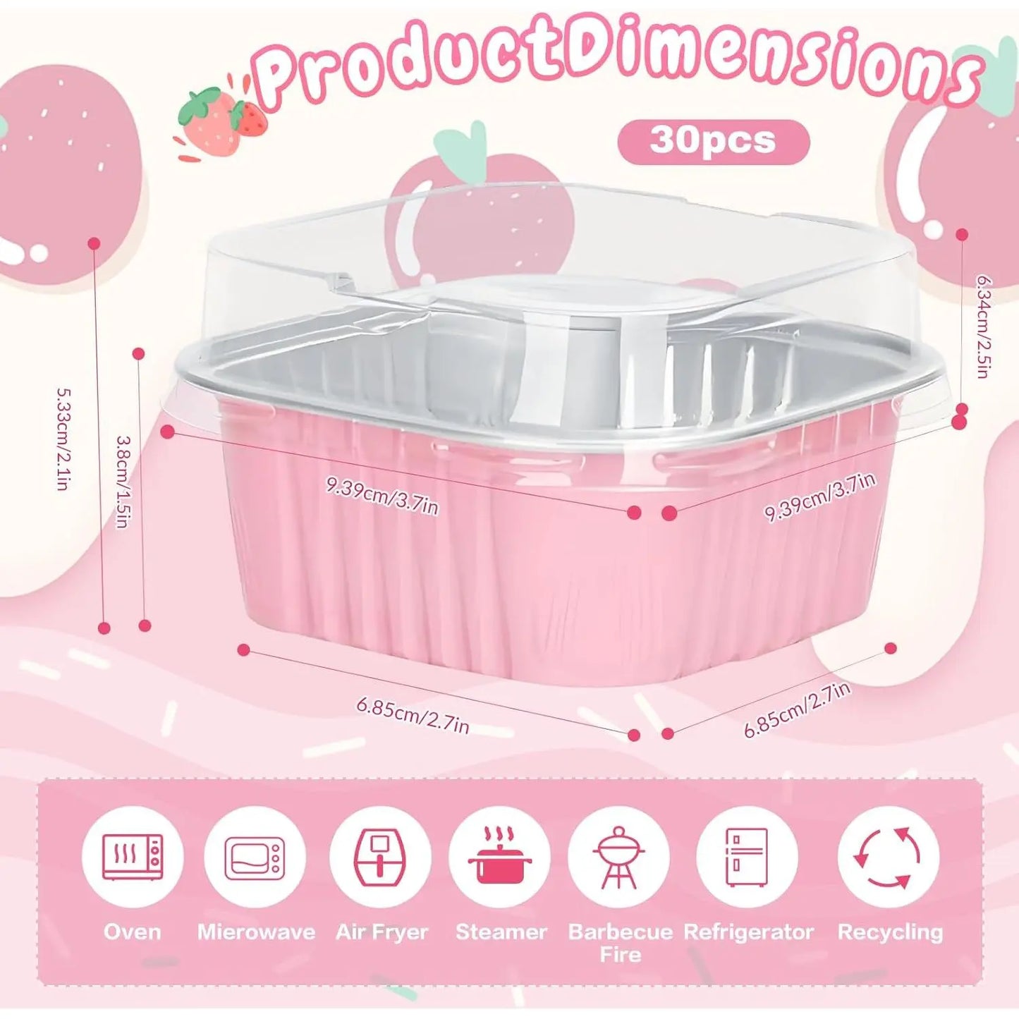 30Pack 5Oz Pink Mini Cake Pans with Lids Baking Cups Aluminum Foil Pans Tins Individual Dessert Cups Containers for Sales Party Picnics