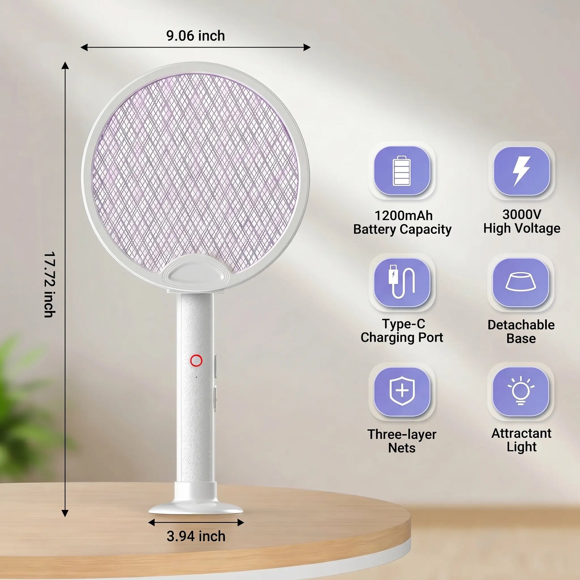 Portable Electric Fly Swatter Foldable Bug Zapper Racket, 2 in 1 Mosquito Killer for Gnats, Mosquitoes & More, Purple Attractant Light, USB Rechargeable with Standing Base & Charging Cable, 3-Layer Safety Mesh for Indoor, Backyard, Camping Tiktokshopsprin
