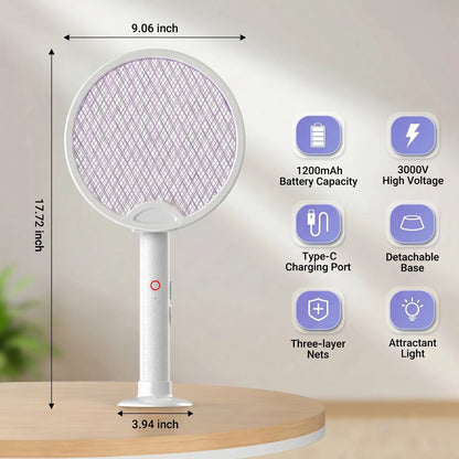 Portable Electric Fly Swatter Foldable Bug Zapper Racket, 2 in 1 Mosquito Killer for Gnats, Mosquitoes & More, Purple Attractant Light, USB Rechargeable with Standing Base & Charging Cable, 3-Layer Safety Mesh for Indoor, Backyard, Camping Tiktokshopsprin