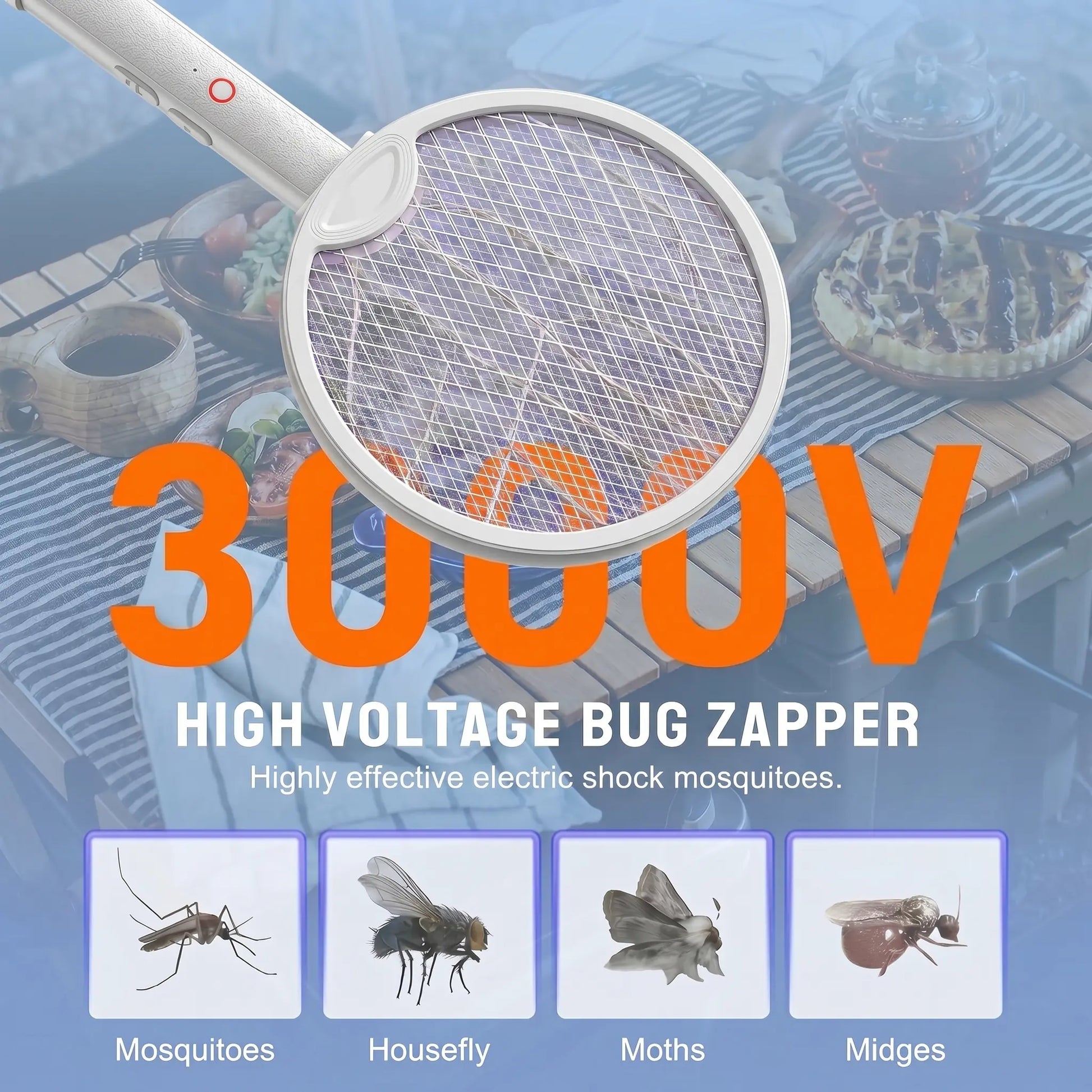 Portable Electric Fly Swatter Foldable Bug Zapper Racket, 2 in 1 Mosquito Killer for Gnats, Mosquitoes & More, Purple Attractant Light, USB Rechargeable with Standing Base & Charging Cable, 3-Layer Safety Mesh for Indoor, Backyard, Camping Tiktokshopsprin
