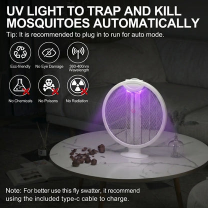 Portable Electric Fly Swatter Foldable Bug Zapper Racket, 2 in 1 Mosquito Killer for Gnats, Mosquitoes & More, Purple Attractant Light, USB Rechargeable with Standing Base & Charging Cable, 3-Layer Safety Mesh for Indoor, Backyard, Camping Tiktokshopsprin