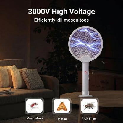 Portable Electric Fly Swatter Foldable Bug Zapper Racket, 2 in 1 Mosquito Killer for Gnats, Mosquitoes & More, Purple Attractant Light, USB Rechargeable with Standing Base & Charging Cable, 3-Layer Safety Mesh for Indoor, Backyard, Camping Tiktokshopsprin