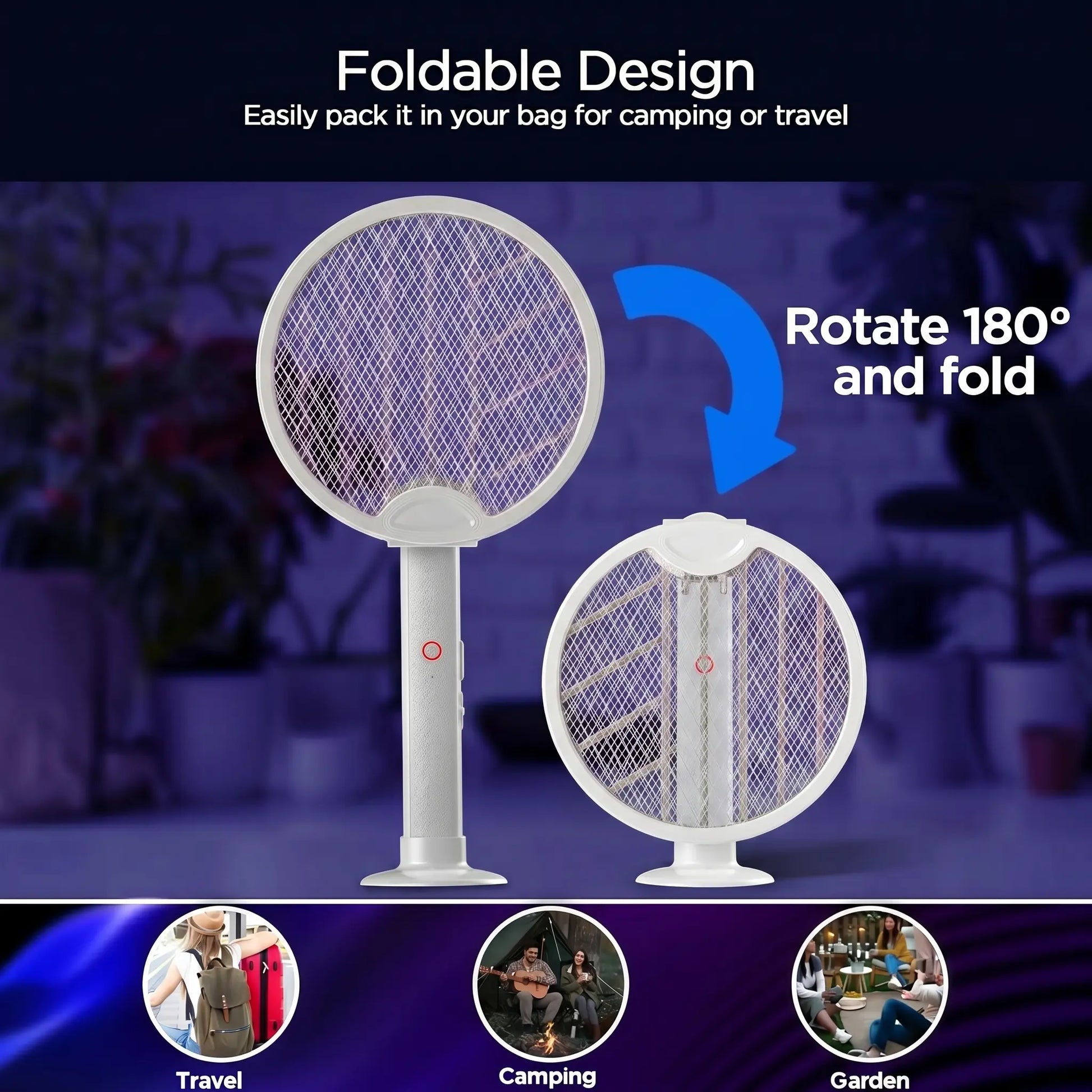 Portable Electric Fly Swatter Foldable Bug Zapper Racket, 2 in 1 Mosquito Killer for Gnats, Mosquitoes & More, Purple Attractant Light, USB Rechargeable with Standing Base & Charging Cable, 3-Layer Safety Mesh for Indoor, Backyard, Camping Tiktokshopsprin