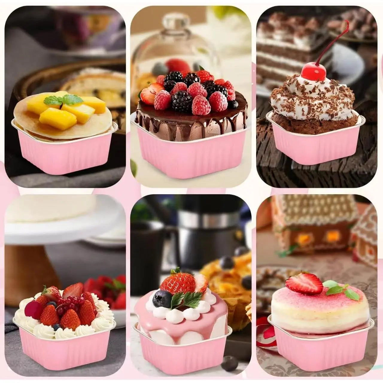 30Pack 5Oz Pink Mini Cake Pans with Lids Baking Cups Aluminum Foil Pans Tins Individual Dessert Cups Containers for Sales Party Picnics